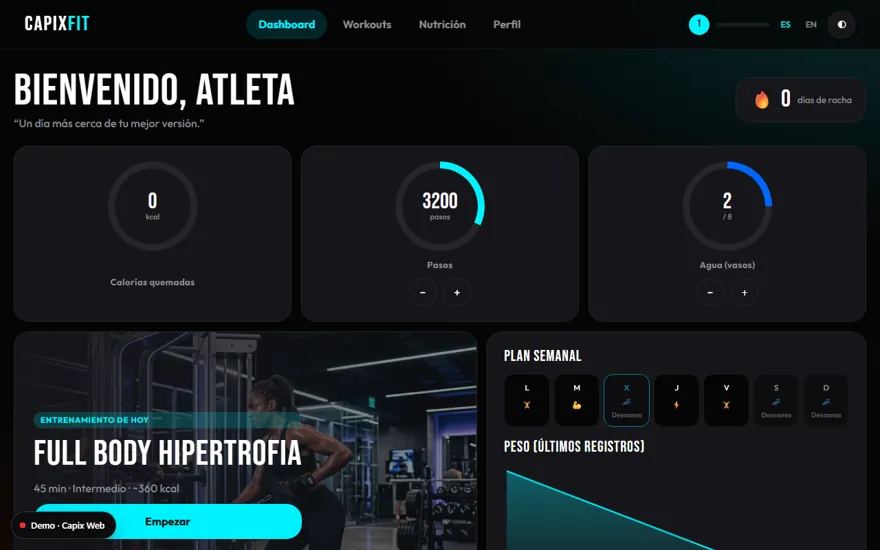 Vista previa de la demo Web App de Entrenamiento